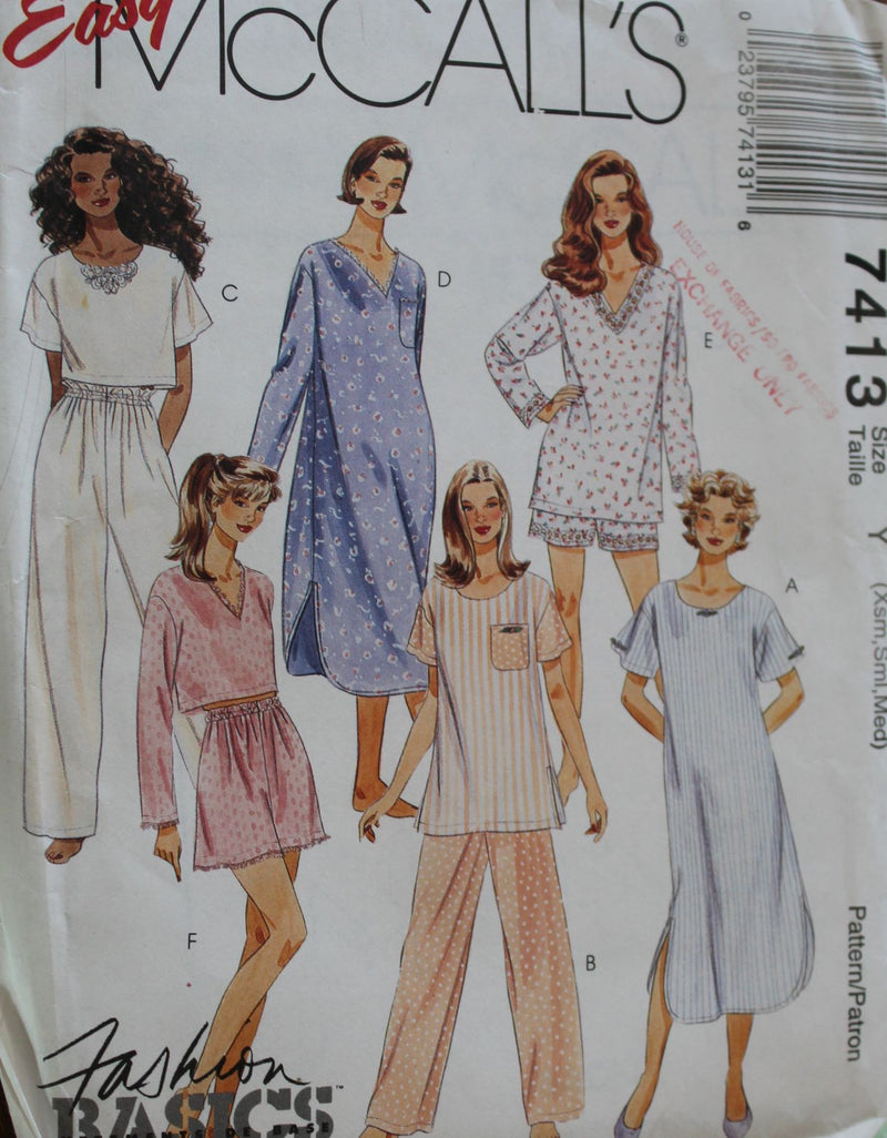 McCalls 7413, Misses Sleepwear, Pajamas, Nightgowns, Uncut Sewing Patt – Stylesewwear.boutique