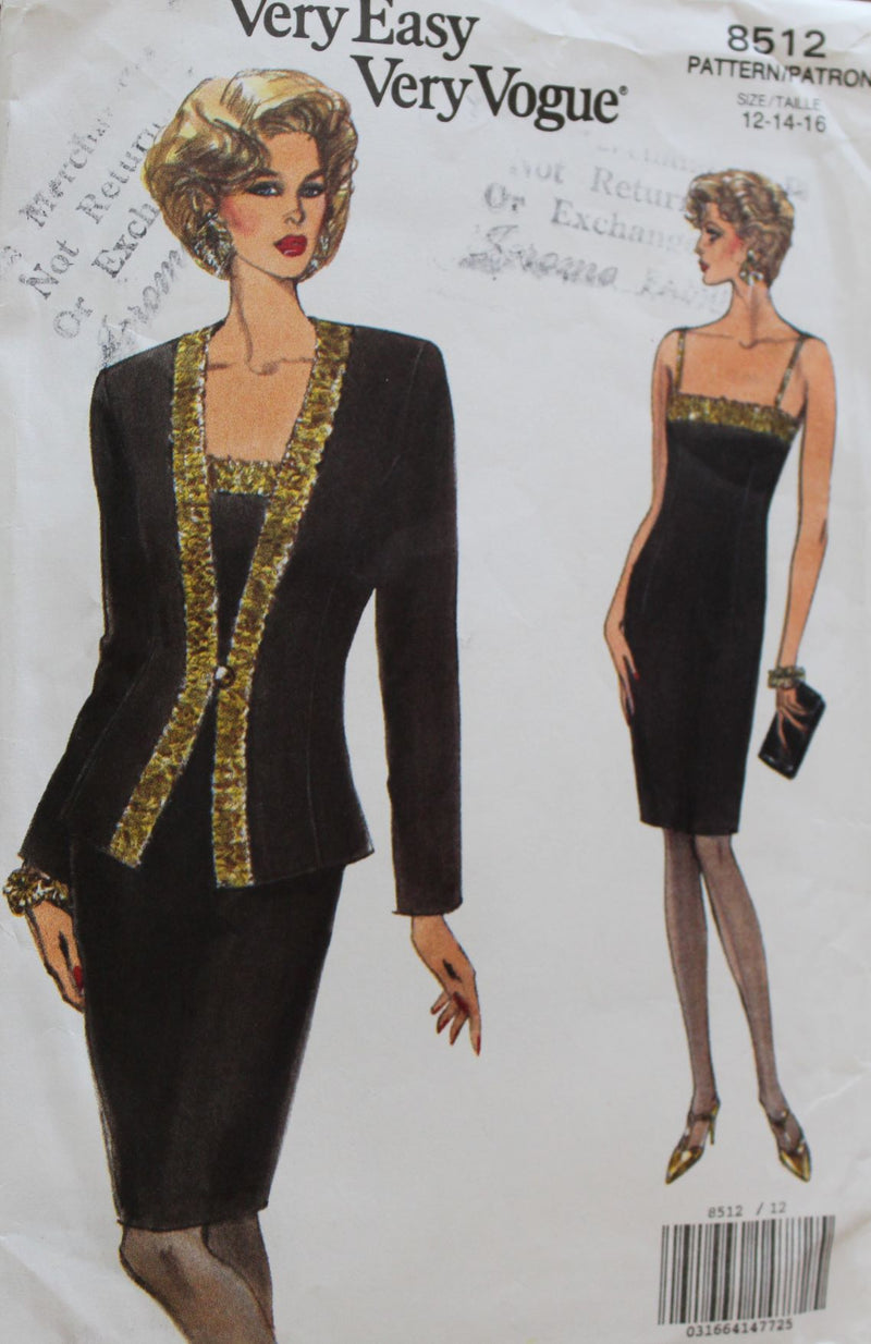 Vogue 8512, Misses Dress with Jacket, Evening Wear, Uncut Sewing Pattern