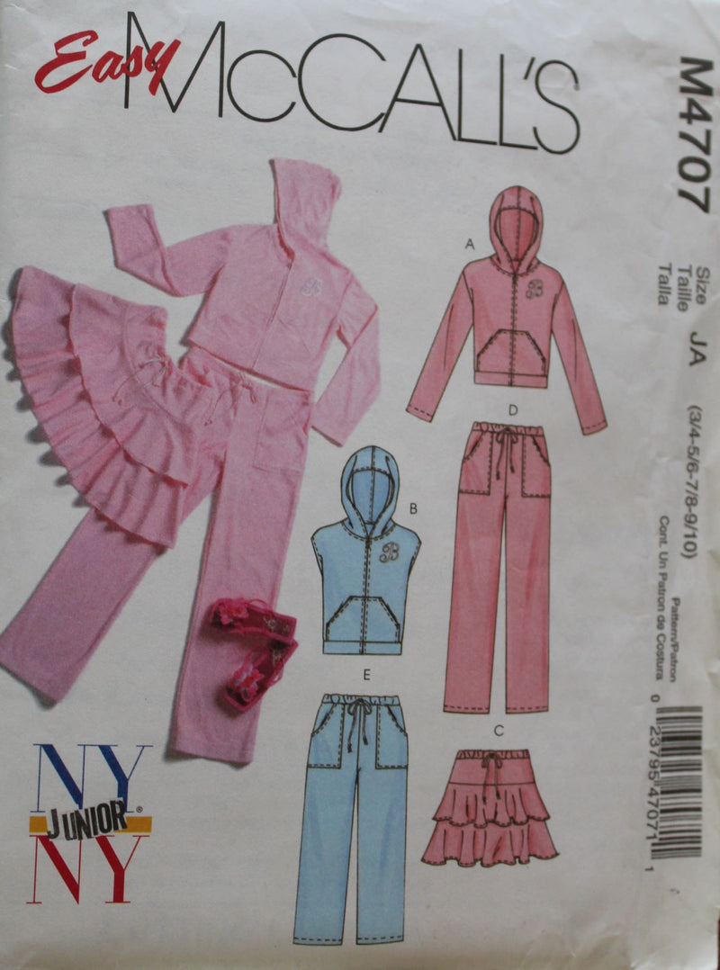 McCalls M4707, Girls Pants, Skirts, Jackets, Uncut Sewing Pattern