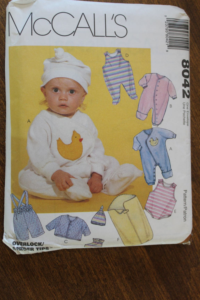 McCalls 8042, Babies Layette, Clothing, Uncut Sewing Pattern