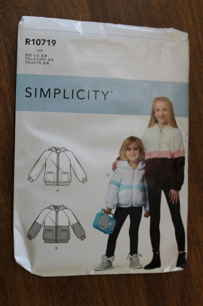 Simplicity R10719, Girls Jackets, Hooded, Uncut Sewing Pattern, Sz Varies
