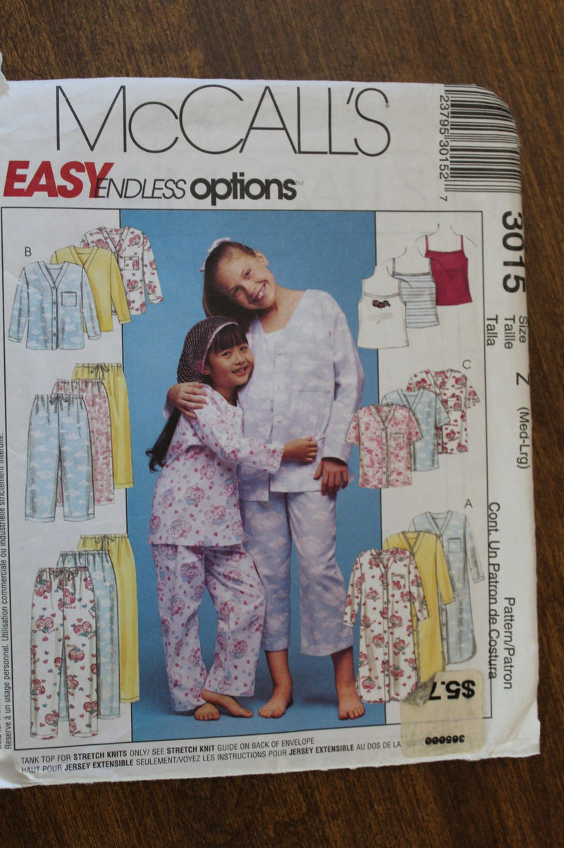 McCalls 3015, Girls Sleepwear, Uncut Sewing Pattern