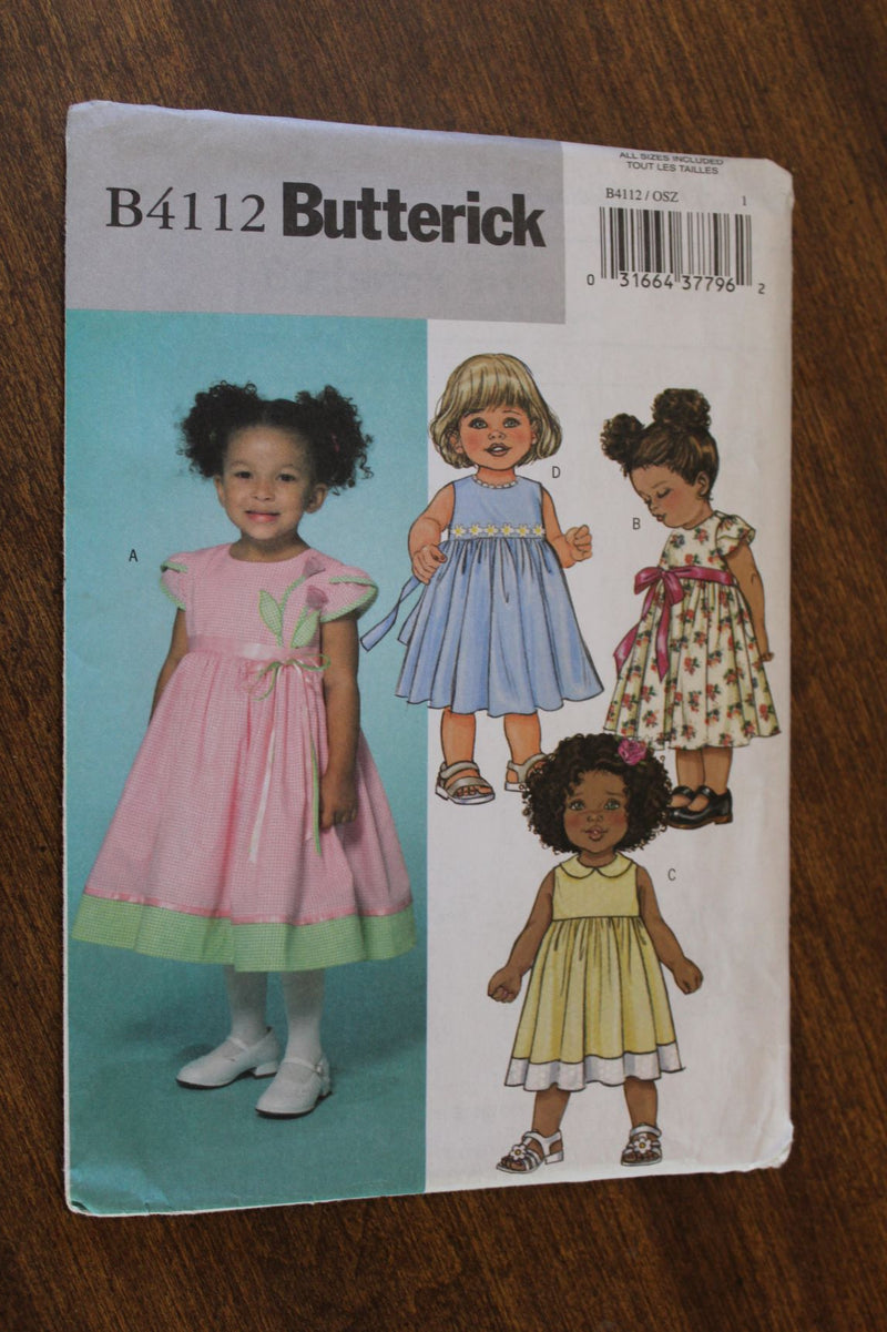 Butterick B4112, Childrens Dresses, Uncut Sewing Pattern