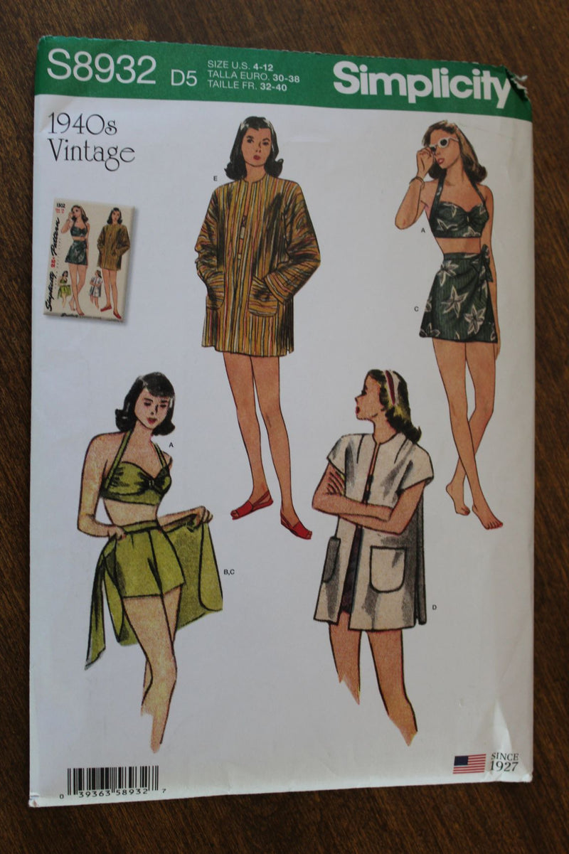 Simplicity S8932, Misses Tops, Coverup, Skirt, Shorts, Uncut Sewing Pattern