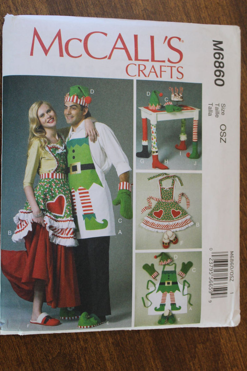 McCalls M6860, Crafts, Christmas, Aprons, Oven Mitts, Slippers, More, Uncut Sewing Pattern