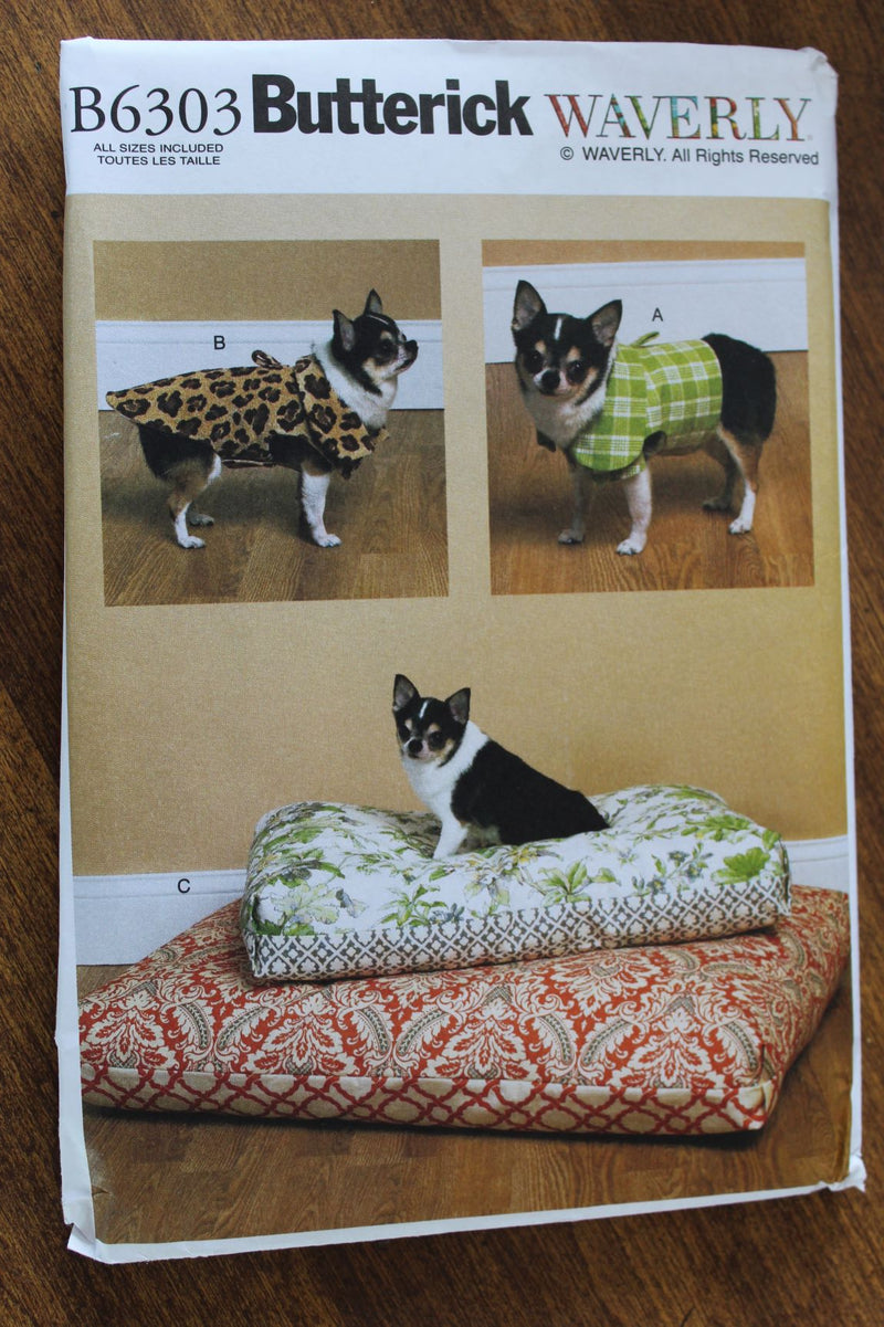 Butterick B6303, Waverly, Dog Coat and Beds in 2 Sizes, Uncut Sewing Pattern