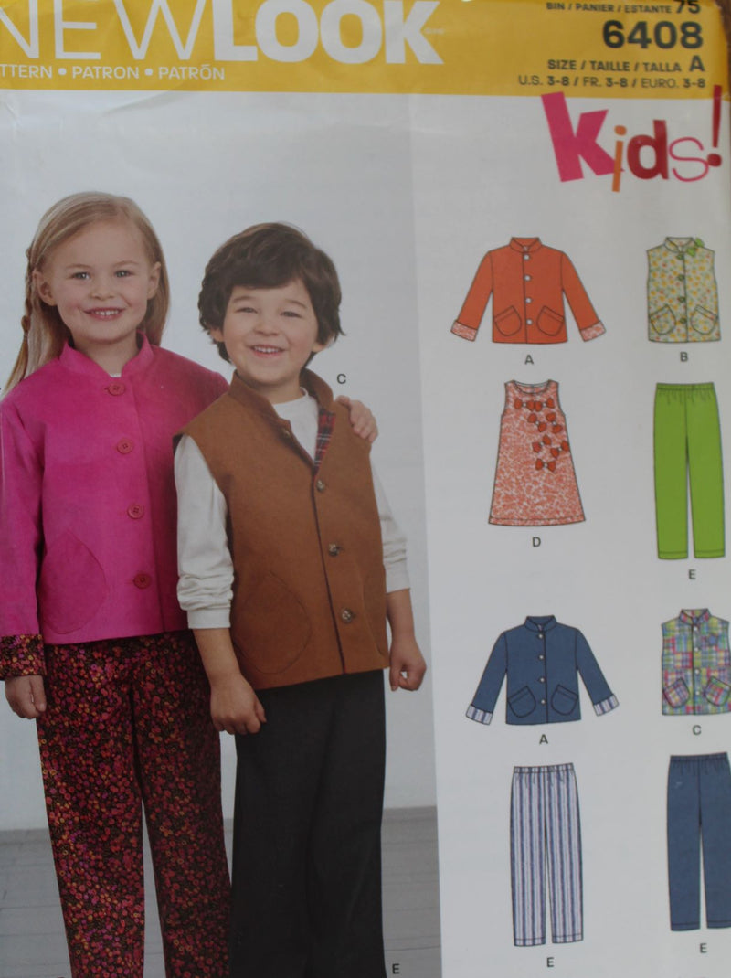 NewLook 6408, Childrens Separates, Pants, Shirts, Uncut Sewing Pattern
