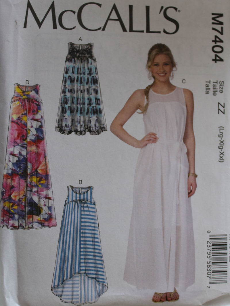 McCalls M7404, Misses Dresses, Uncut Sewing Pattern, Sz Varies