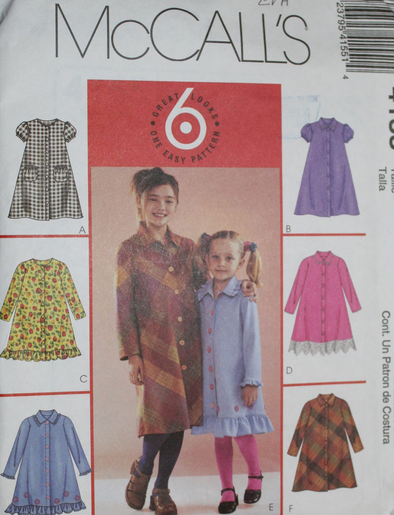 McCalls 4155, Girls Dresses, Uncut Sewing Pattern