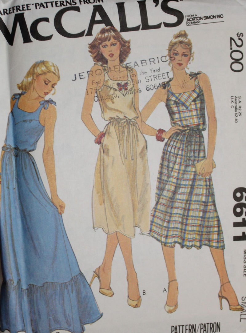 McCalls 6611, Misses Dresses, Pullover, Uncut Sewing Pattern