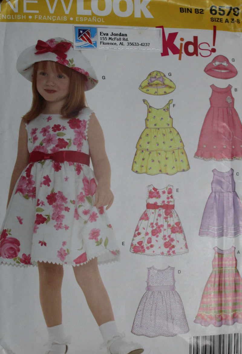 NewLook 6579, Girls Dresses, Hats, Uncut Sewing Pattern
