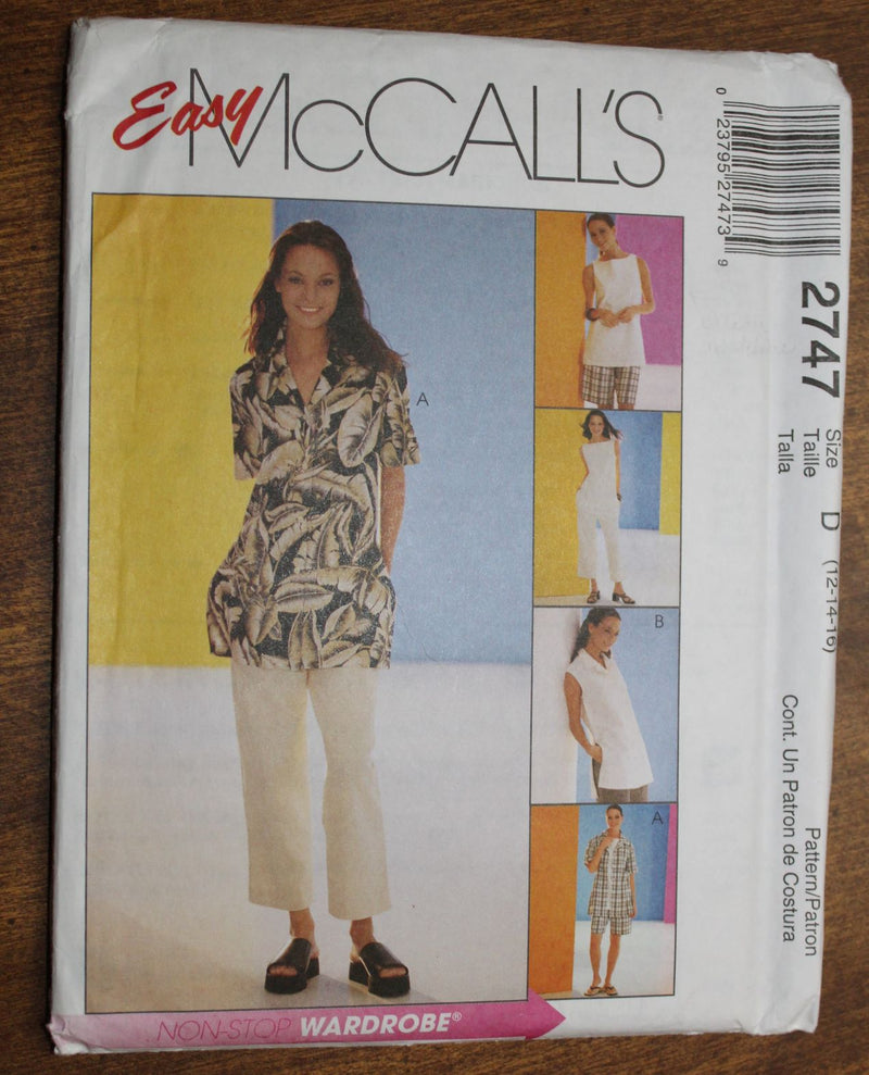 McCalls 2747, Misses Shirts, Top, Pants, Shorts, Uncut Sewing Pattern