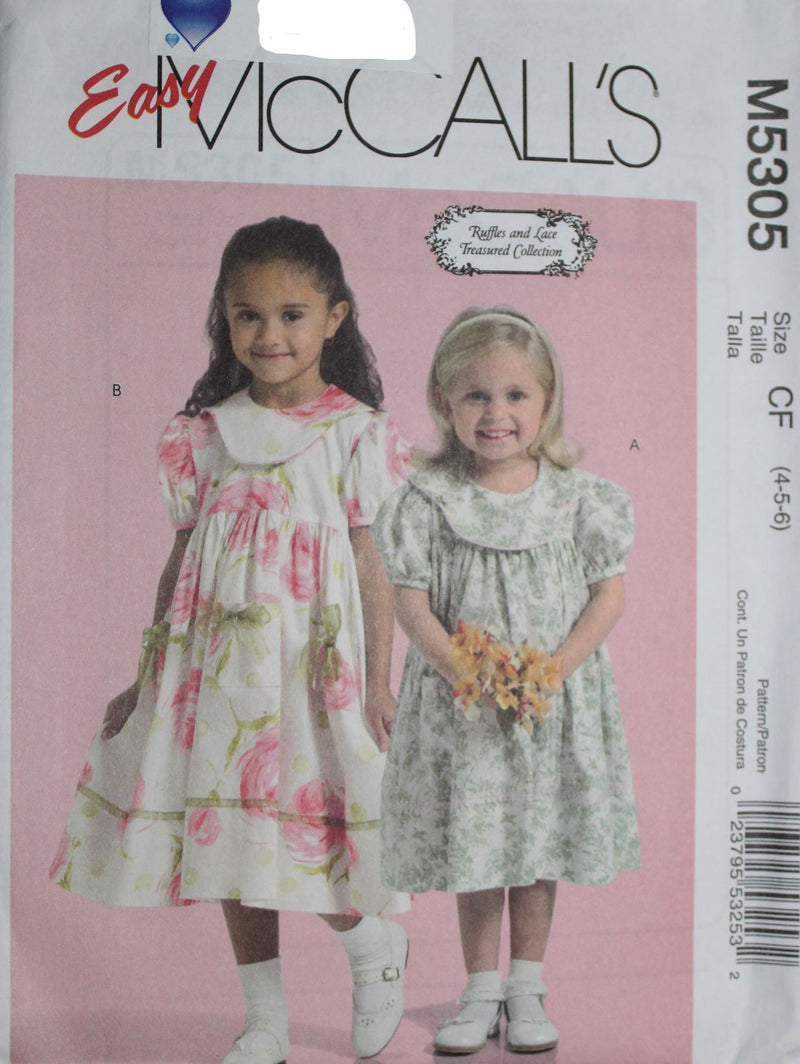 McCalls M5305, Girls Dresses, Uncut Sewing Pattern