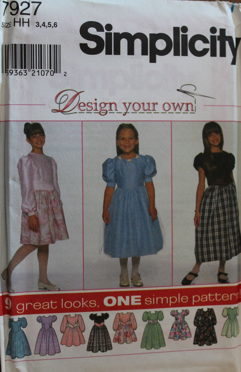 Simplicity 7927, Girls Dresses, Uncut Sewing Pattern