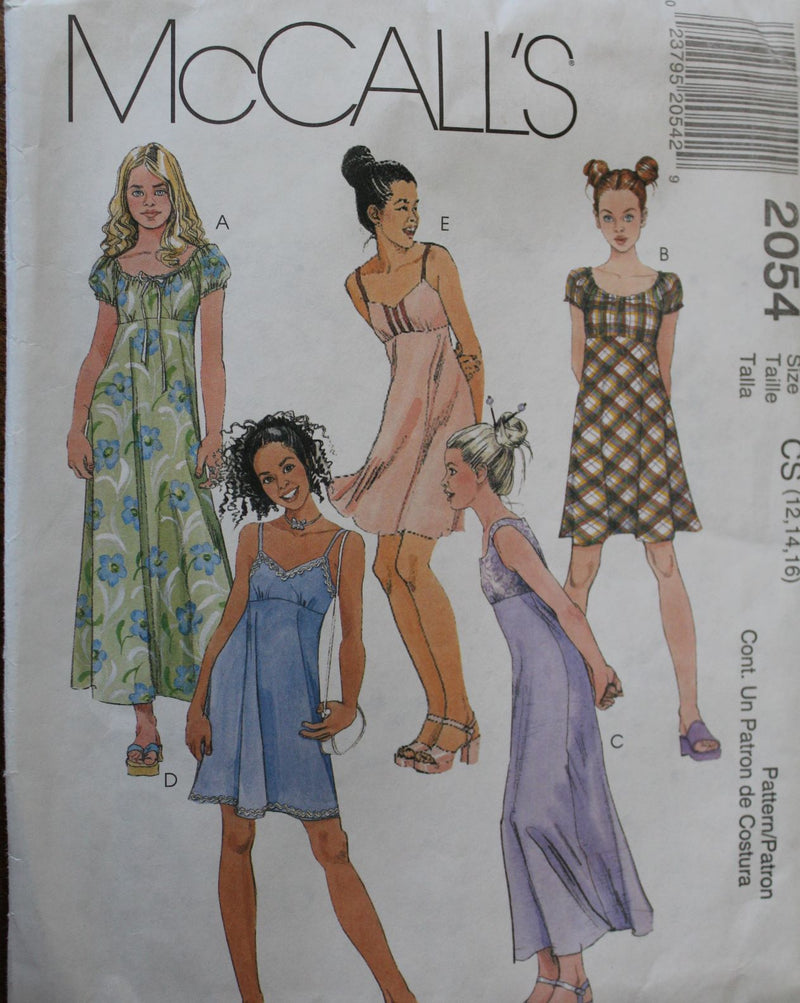 McCalls 2054, Girls Dresses, Uncut Sewing Pattern