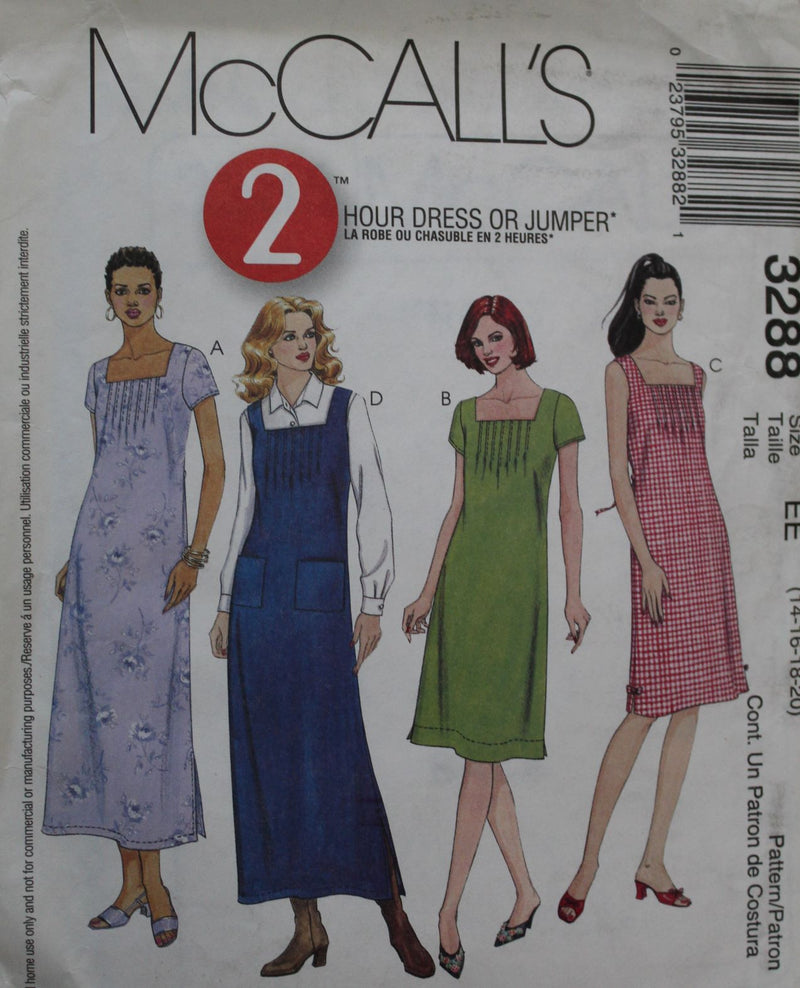 McCalls 3288, Misses Dresses, Jumpers, Uncut Sewing Pattern