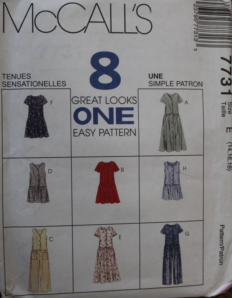 McCalls 7731, Misses Dresses, Jumpsuits, Rompers, Uncut Sewing Pattern