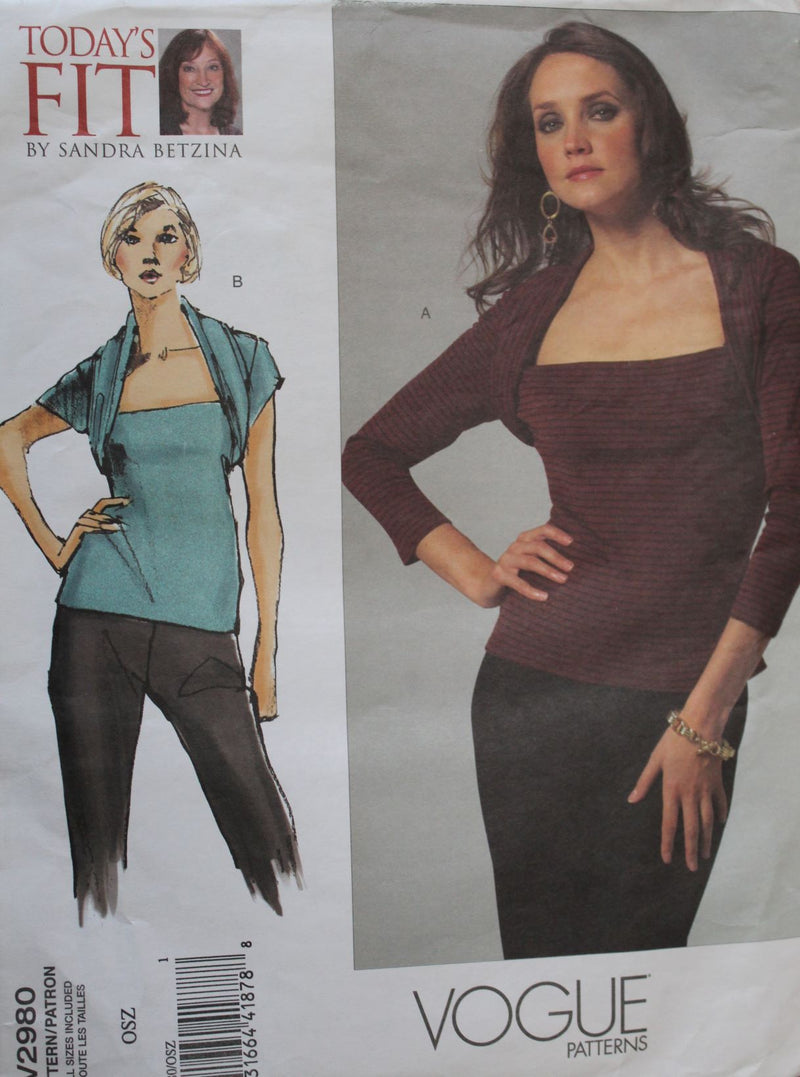 Vogue V2980, Misses Tops, Pullover, Uncut Sewing Pattern