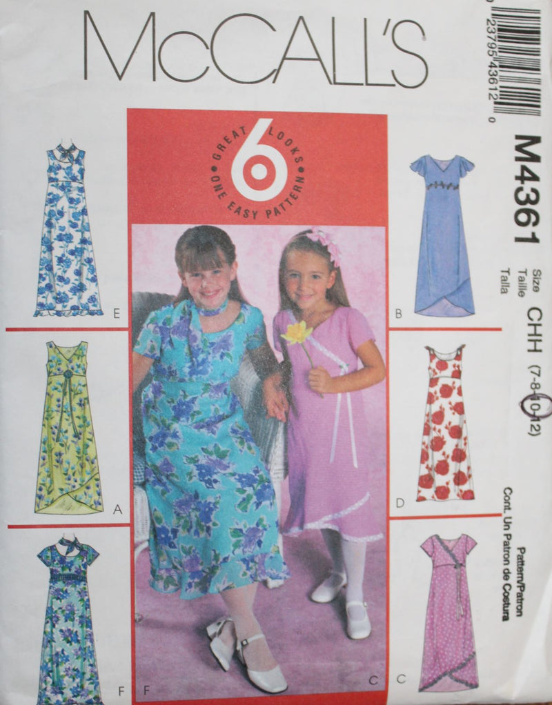 McCalls M4361, Girls Dresses, Uncut Sewing Pattern