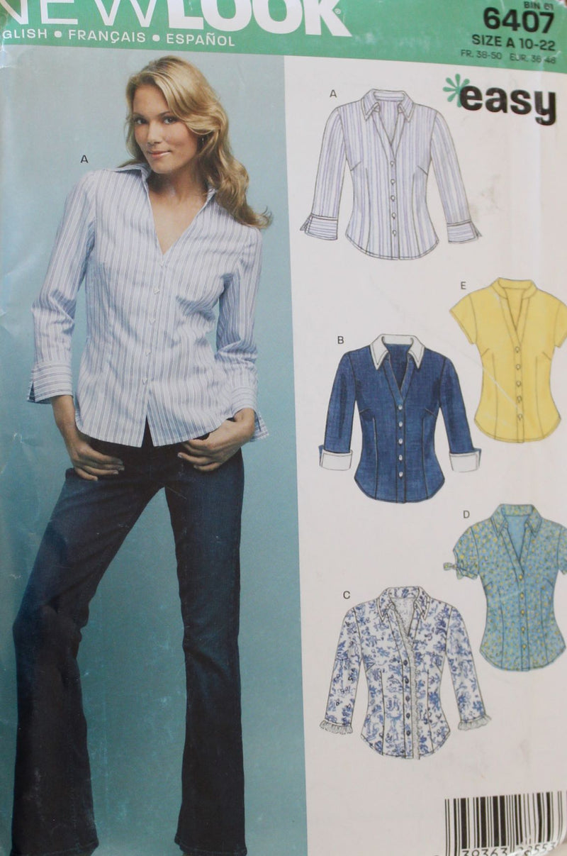NewLook 6407, Misses Shirts, Uncut Sewing Pattern