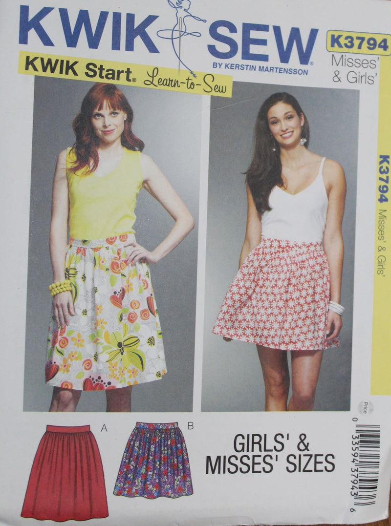 Kwik Sew K3794, Girls, Misses Skirts, Uncut Sewing Pattern