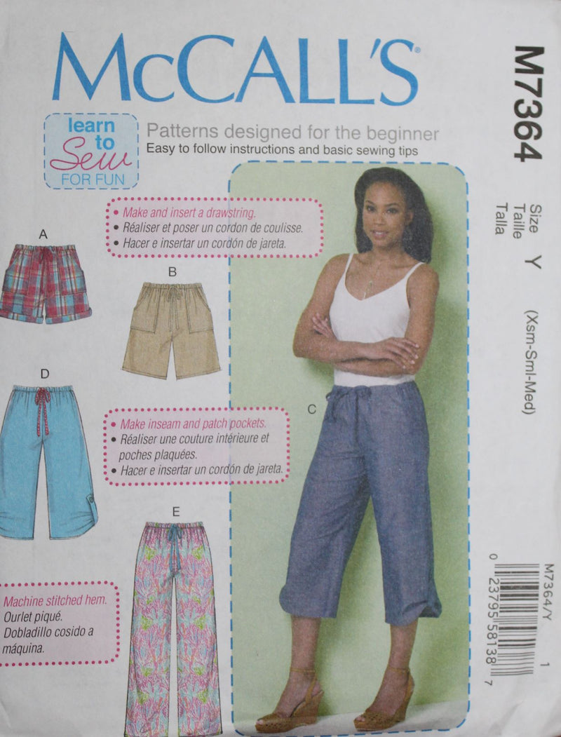 McCalls M7364, Misses Shorts, Pants, Uncut Sewing Pattern