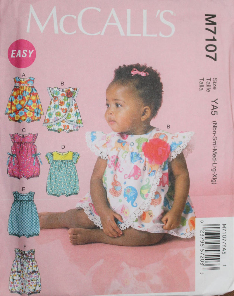 McCalls M7107, Infants Rompers, Uncut Sewing Pattern