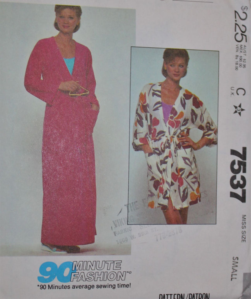 McCalls 7537, Misses Robes, Cover Ups, Uncut Sewing Pattern
