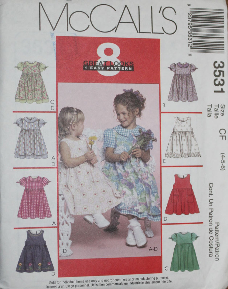 McCalls 3531, Girls Dresses, Uncut Sewing Pattern