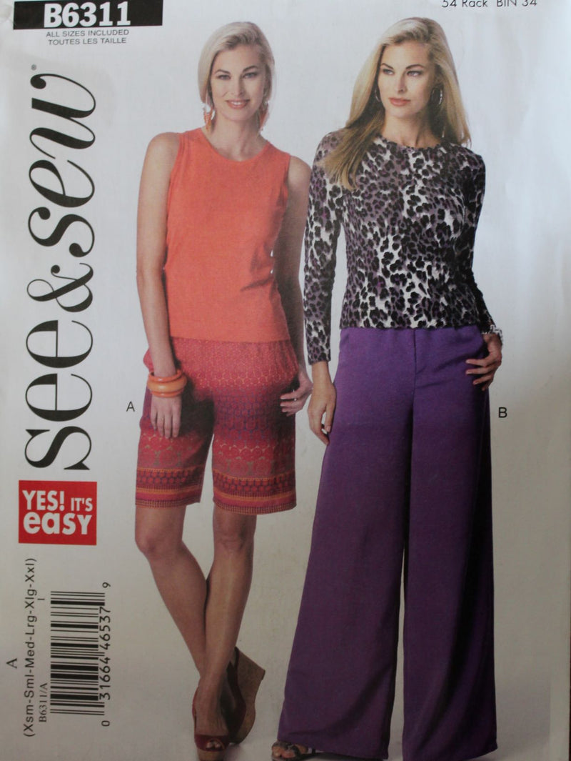 Butterick See & Sew B6311, Misses Shorts, Pants, Uncut Sewing Pattern