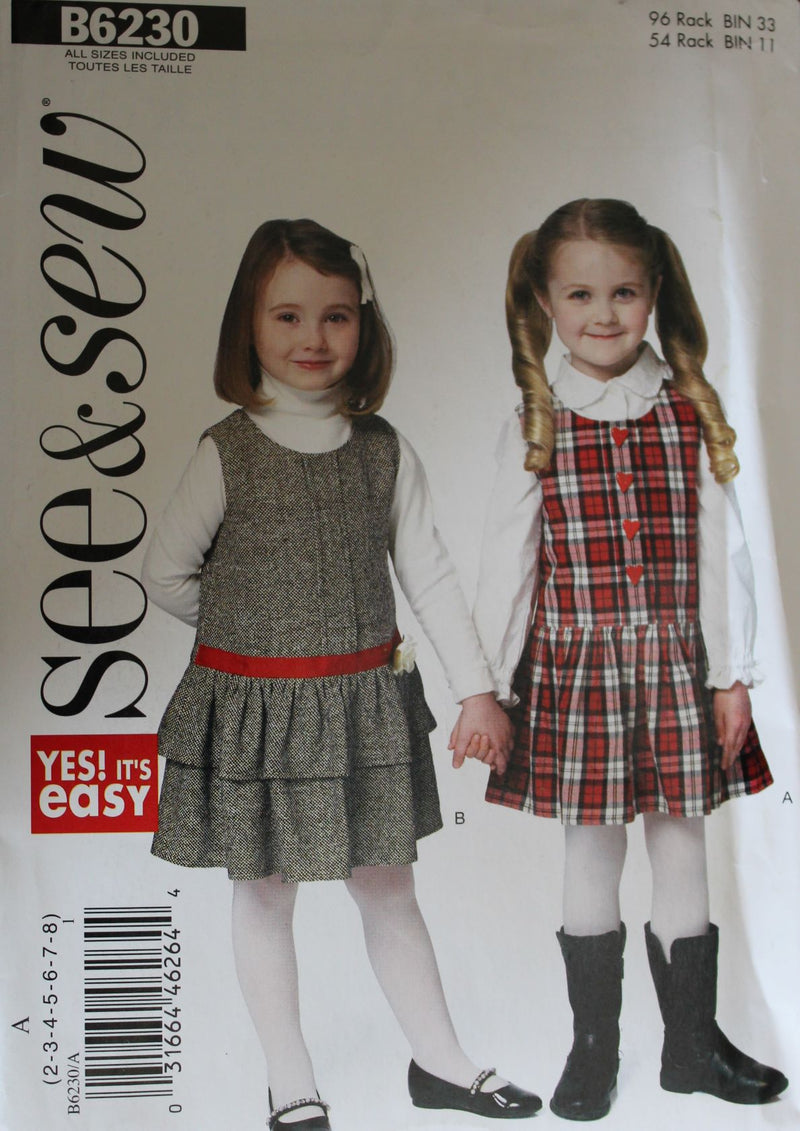 Butterick See & Sew B6230, Girls Jumpers, Pullover Style, Uncut Sewing Pattern