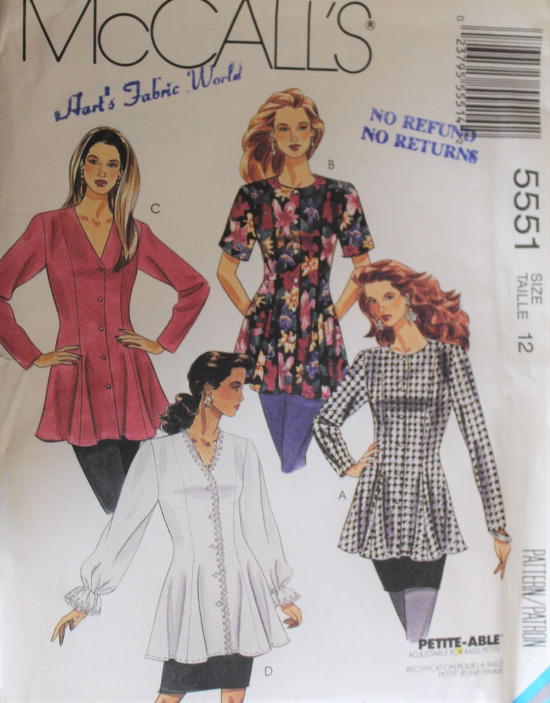 McCalls 5551, Misses Tunics, Uncut Sewing Pattern
