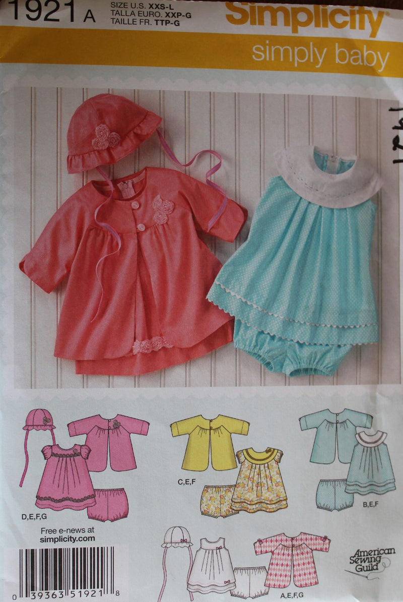 Simplicity 1921, Baby Clothing, Layette, Uncut Sewing Pattern