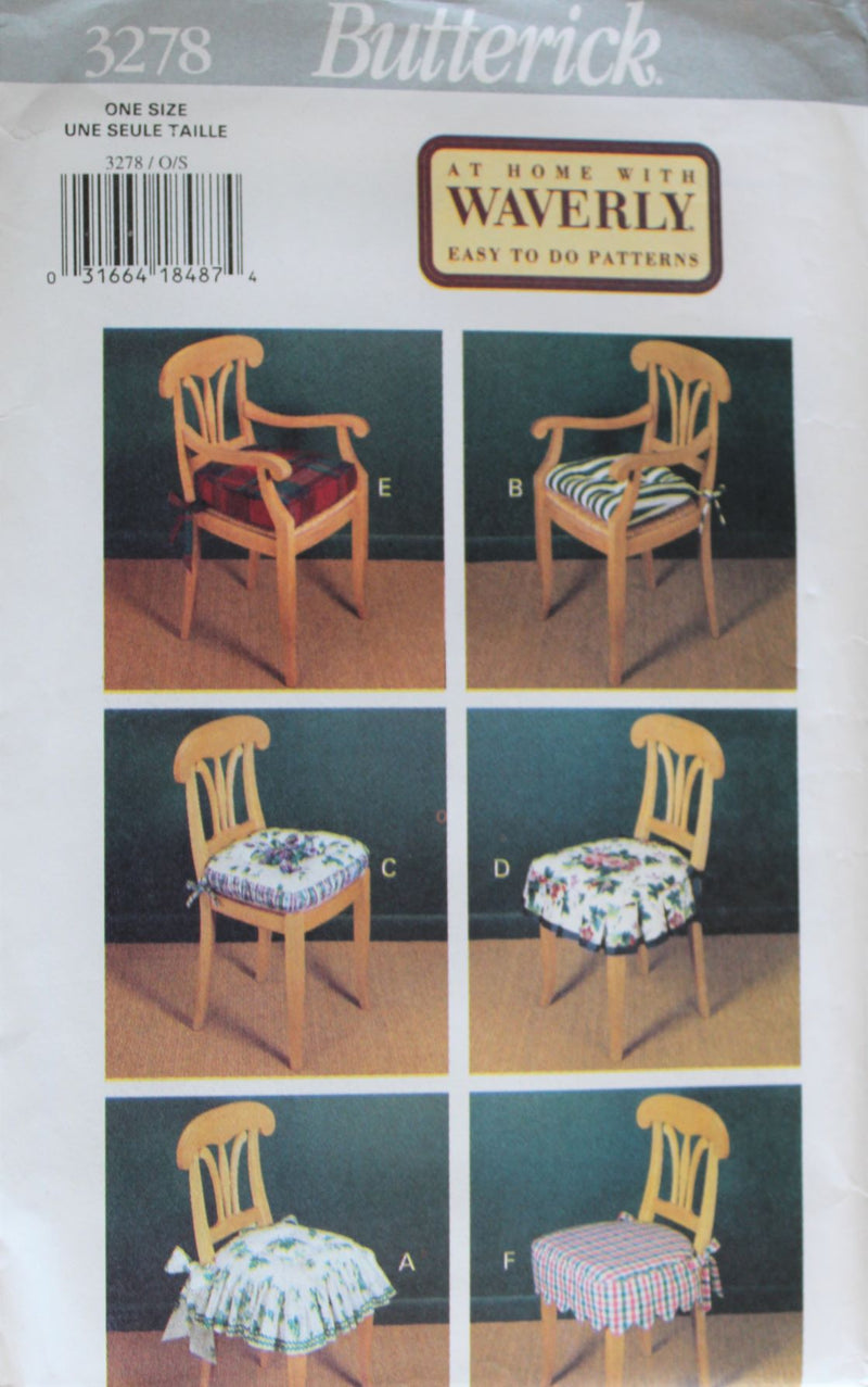 Butterick 3278, Chair Cushions, Crafts, Home Decor, Chair Pads, Uncut Sewing Pattern