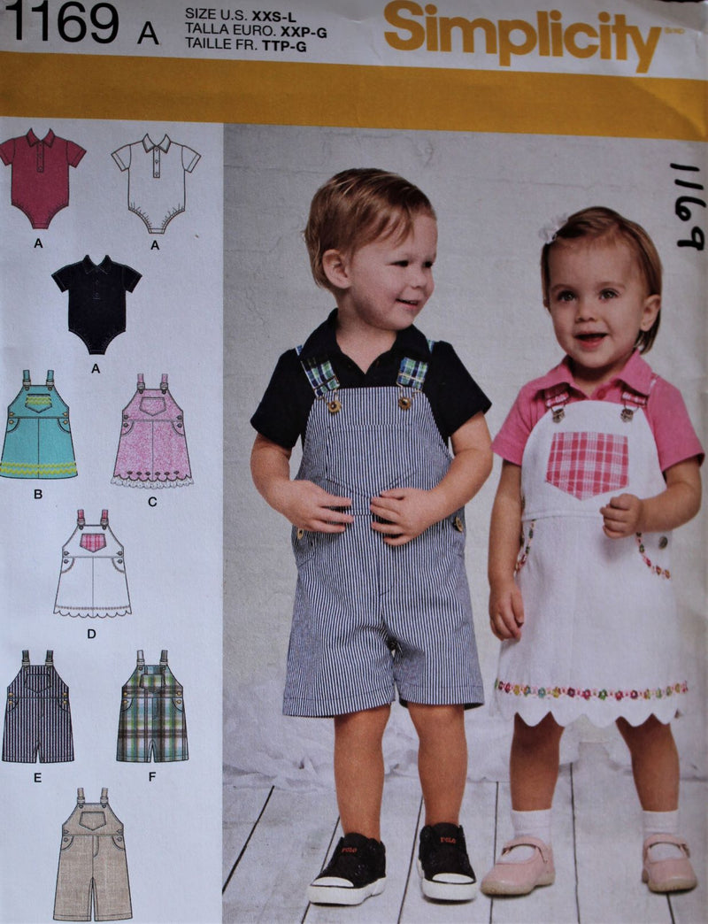 Simplicity 1169, Childrens Overalls, Jumpers, Bodysuit, Onesie, Uncut Sewing Pattern