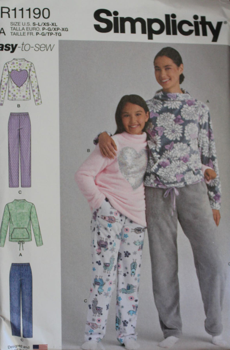 Simplicity R11190, Misses, Girls Pants, Tops, Uncut Sewing Pattern