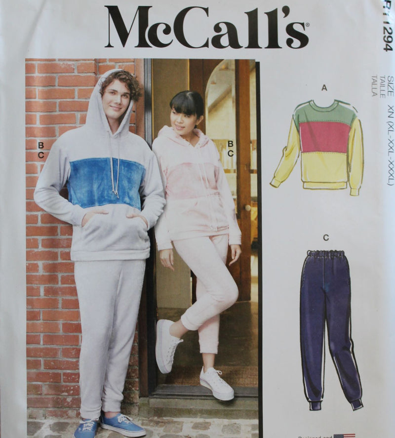 McCalls R11294, Mens, Womens Tops, Pants, Uncut Sewing Pattern