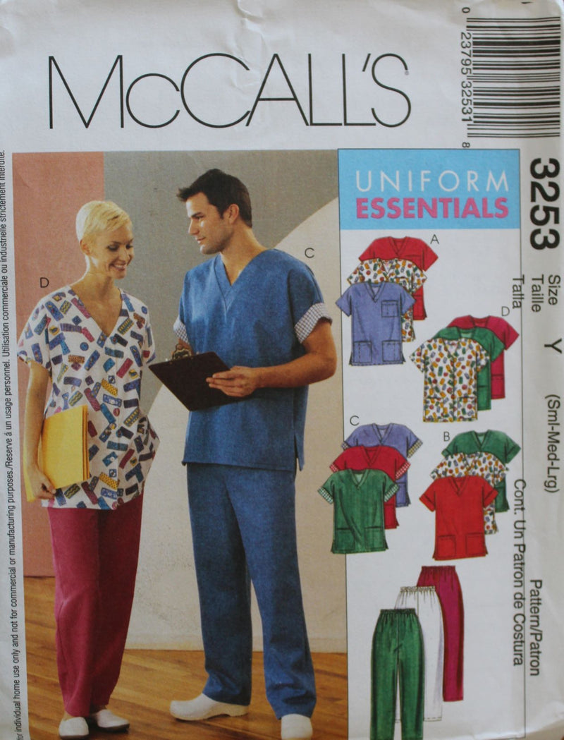 McCalls 3253, Men's, Womens' Uniforms, Uncut Sewing Pattern