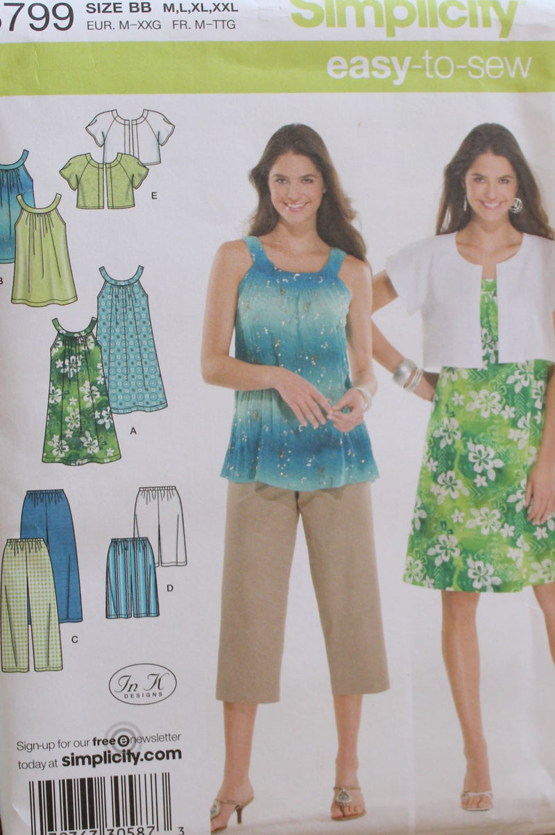 Simplicity 3799, Misses Dresses, Tops, Shorts, Pants, Uncut Sewing Pattern