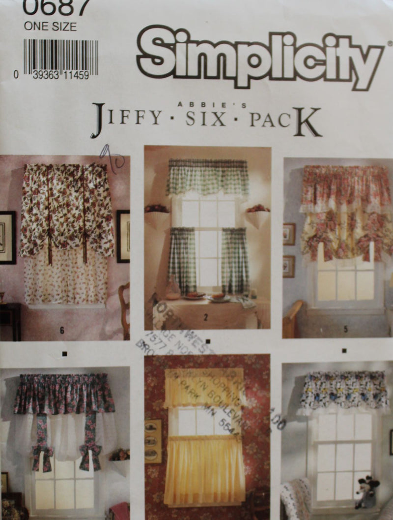 Simplicity 0687, Window Treatments, Curtains, Valance, Uncut Sewing Pattern