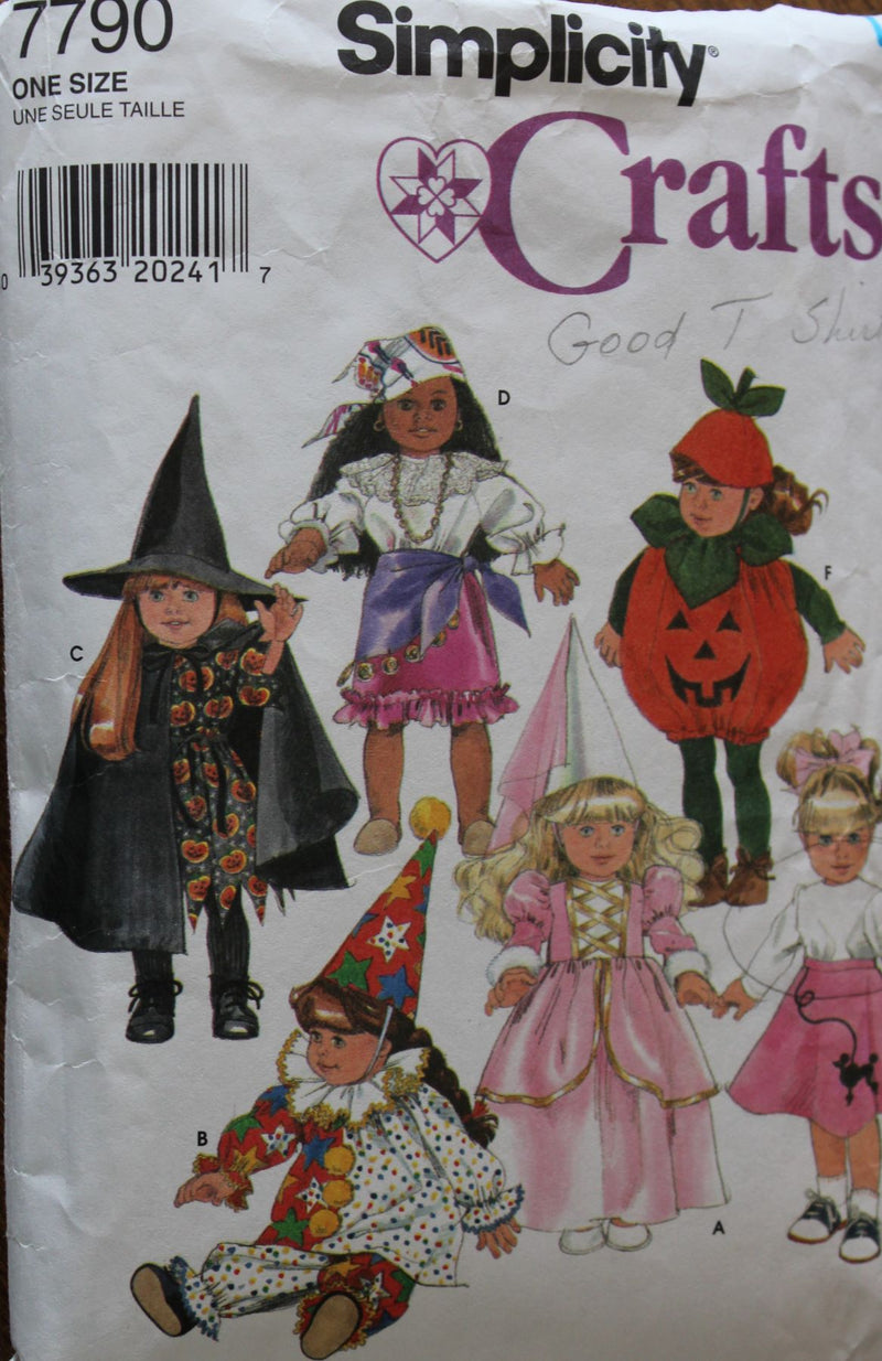 Simplicity7790, Doll Clothing, Costumes, Crafts, Sewing Pattern