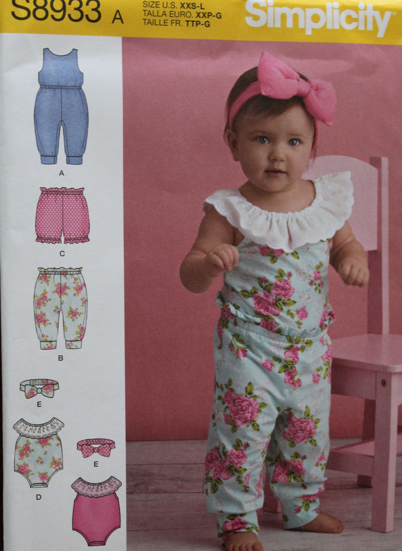 Simplicity S8933, Baby Clothing, Infants, Rompers, Pants, Uncut Sewing Pattern