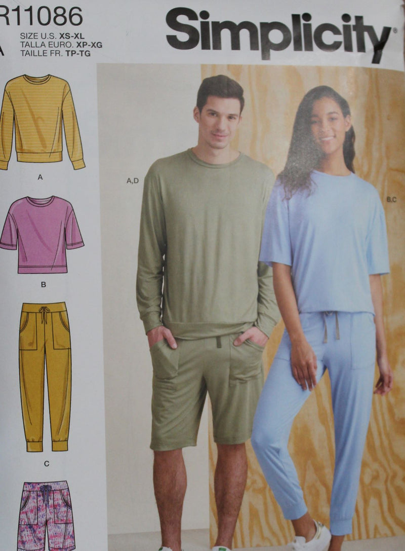 Simplicity R11086, Mens, Womens Tops, Shorts, Pants, Uncut Sewing Pattern