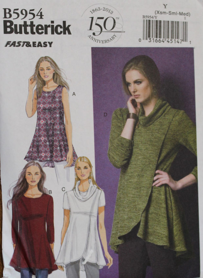Butterick B5954, Misses Tops, Pullover Tunics, Uncut Sewing Pattern