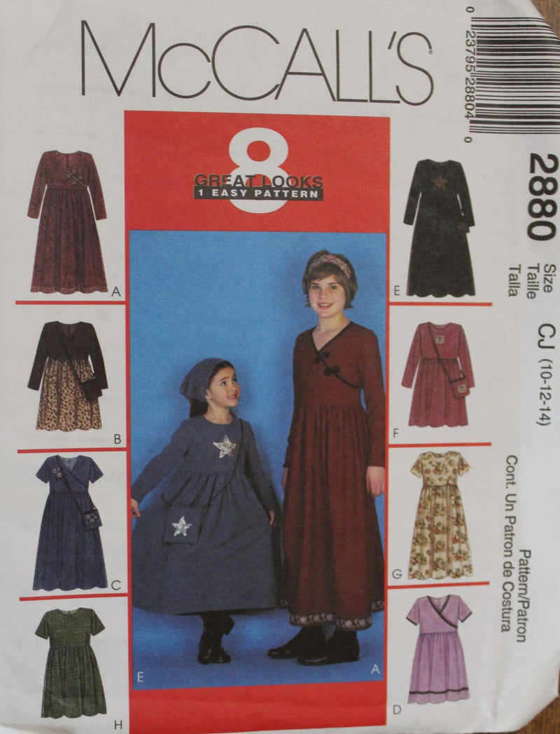 McCalls 2880, Girls Dresses, Uncut Sewing Pattern
