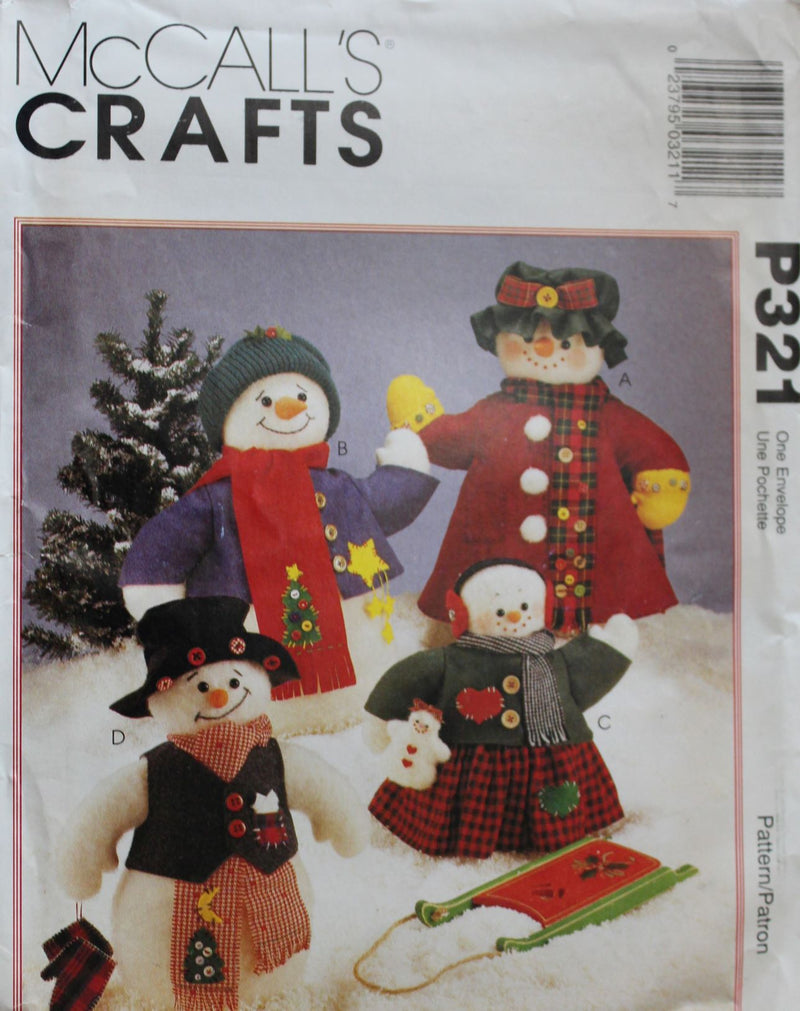 McCalls P321, Crafts, Snowmen, Holiday Decorations, Uncut Sewing Pattern