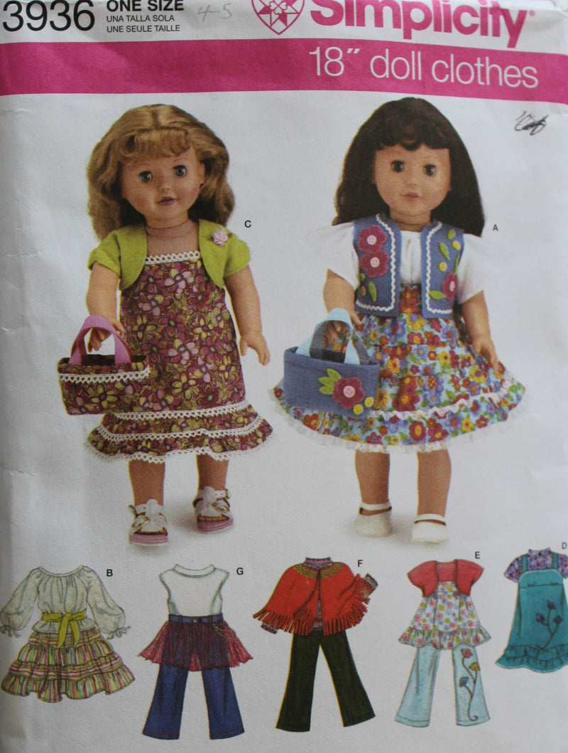 Simplicity 3936, Doll Clothing, Crafts, Sewing Pattern