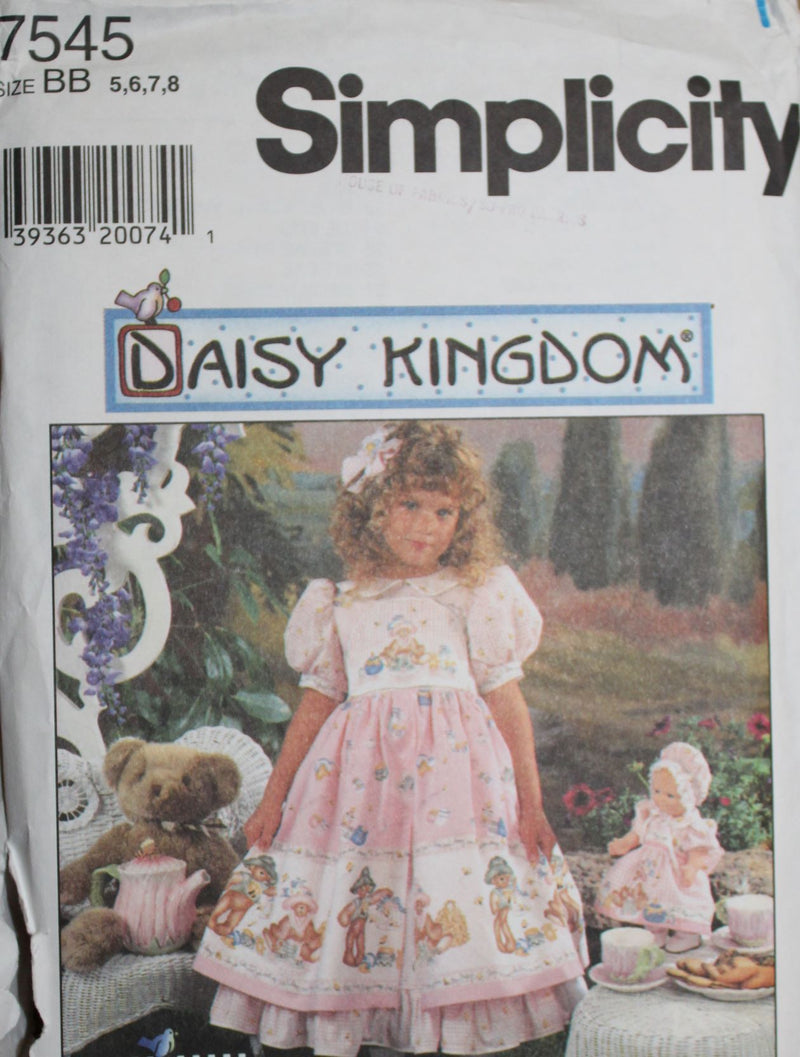 Simplicity 7545, Girls Dresses, Doll Clothing, Daisy Kingdom, Uncut Sewing Pattern