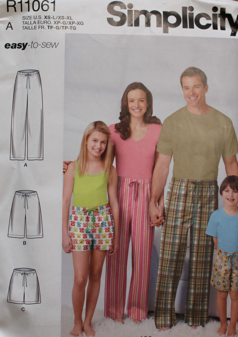 Simplicity R11061, Mens, Womens, Childrens Pants, Uncut Sewing Pattern