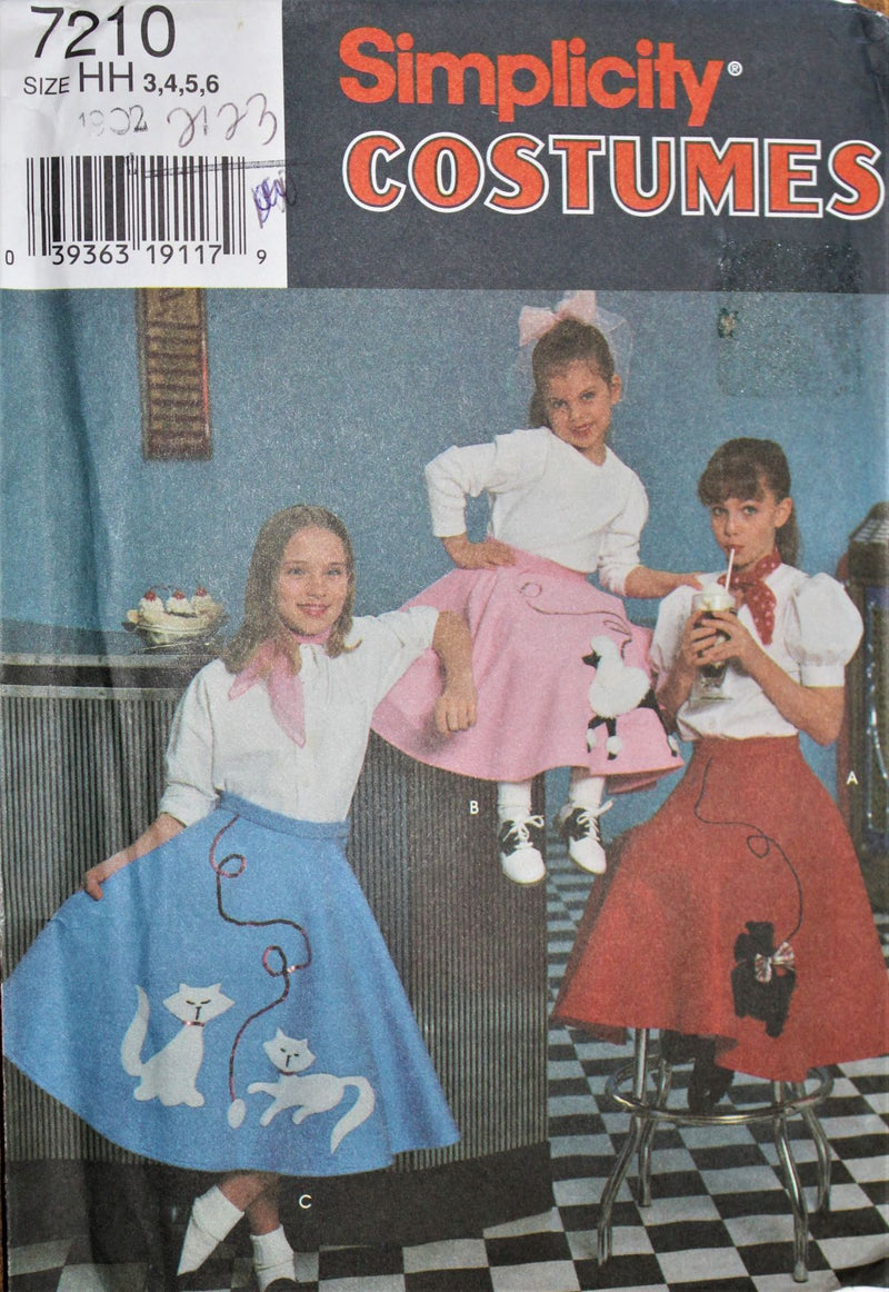 Simplicity 7210, Girls Skirts, Costumes, Poodle Skirts, Uncut Sewing Pattern